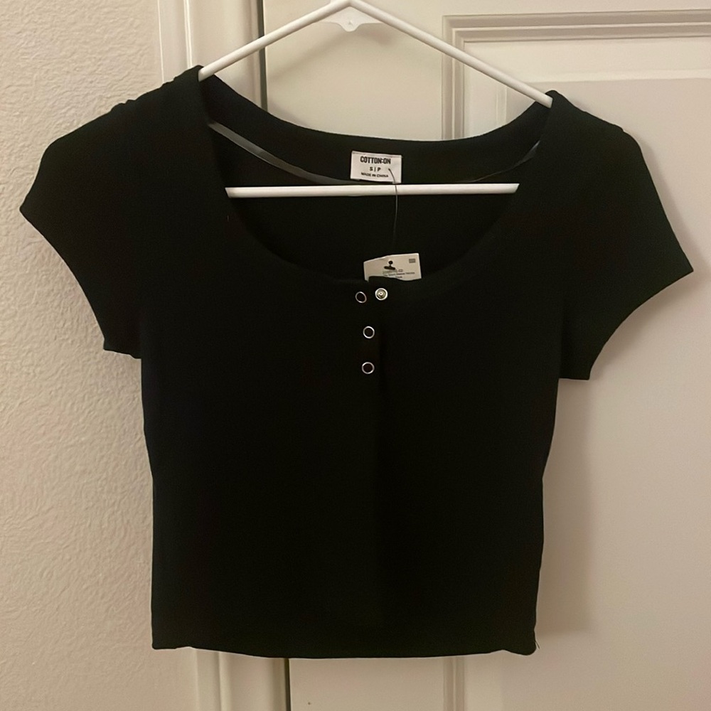 Cotton On Waffle Cropped Henley Tee